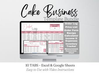 Cake Business Templates Bundle Google Sheets, Cake Shop Business Planner Excel Spreadsheet, Cake Recipe Pricing Template Order Form Template