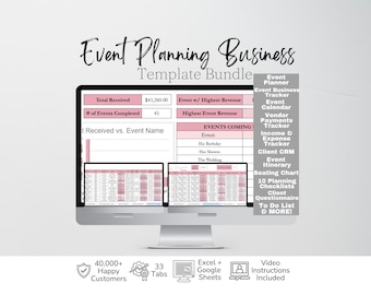 Event Planning Business Template, Event Planner Spreadsheet Template, Party Planner, Event Management, Wedding Business, Event Coordinator