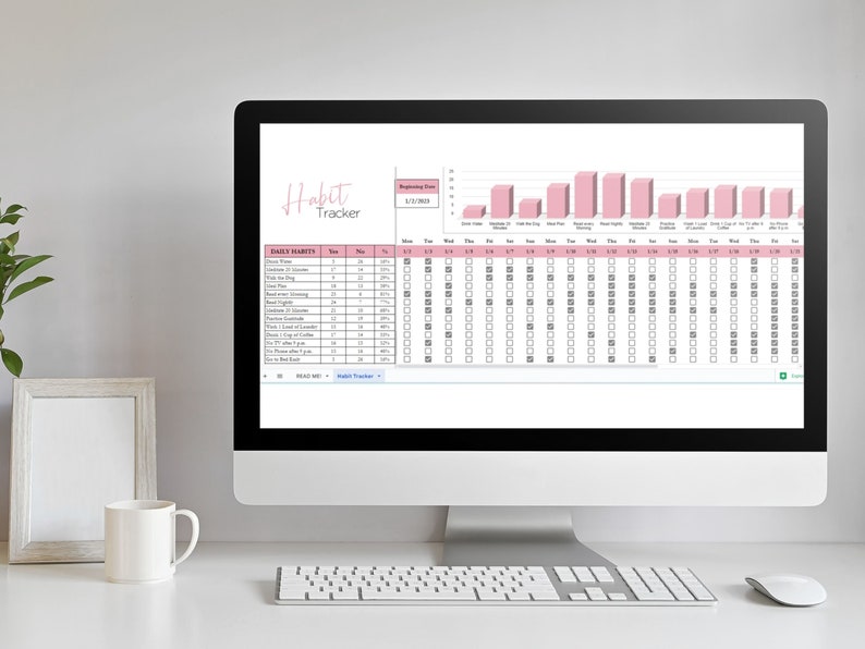 Habit Tracker Template Google Sheets Fitness Tracker Yearly Etsy