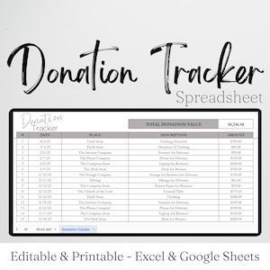 "Spendenliste, Spendenlogbuch, Steuer-Spendenvorlagen, ""Spenden-Tracker"" und ""Spenden-Tracker"" für ""Spenden-Tracker""."