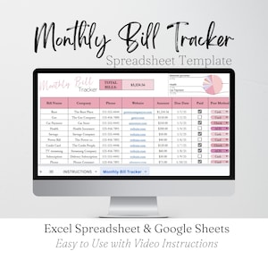 Monthly Bill Tracker Excel Spreadsheet, Bill Spreadsheet, Bill Payment Tracker Google Sheets, Digital Bill Template, Monthly Bills Templates