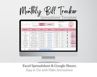 Monthly Bill Tracker Excel Spreadsheet, Bill Spreadsheet, Bill Payment Tracker Google Sheets, Digital Bill Template, Monthly Bills Templates