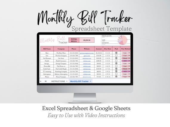 Monthly Bill Tracker Excel Spreadsheet, Bill Spreadsheet, Bill Payment Tracker Google Sheets, Digital Bill Template, Monthly Bills Templates