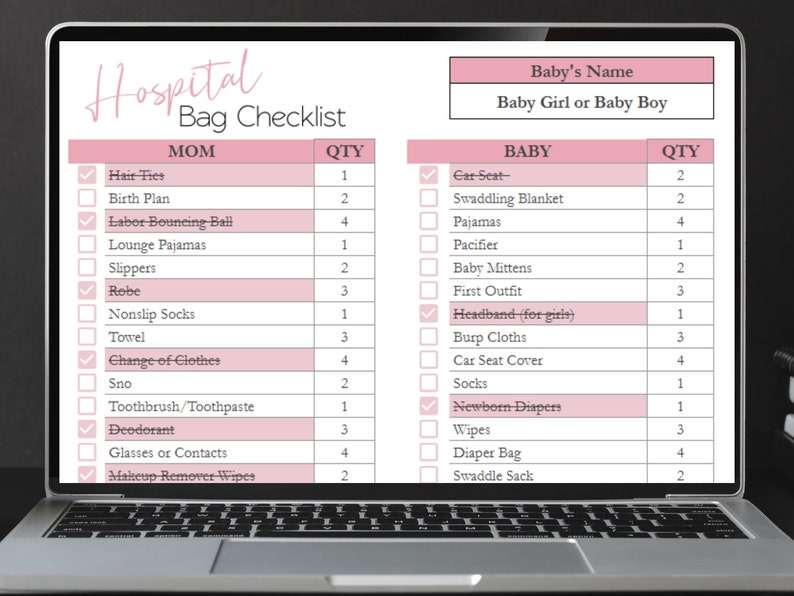 Hospital Bag Checklist for Labor and Delivery Google Sheets, New Mom Baby, Maternity Hospital Bag Essentials, Birth Bag Packing List Planner image 8