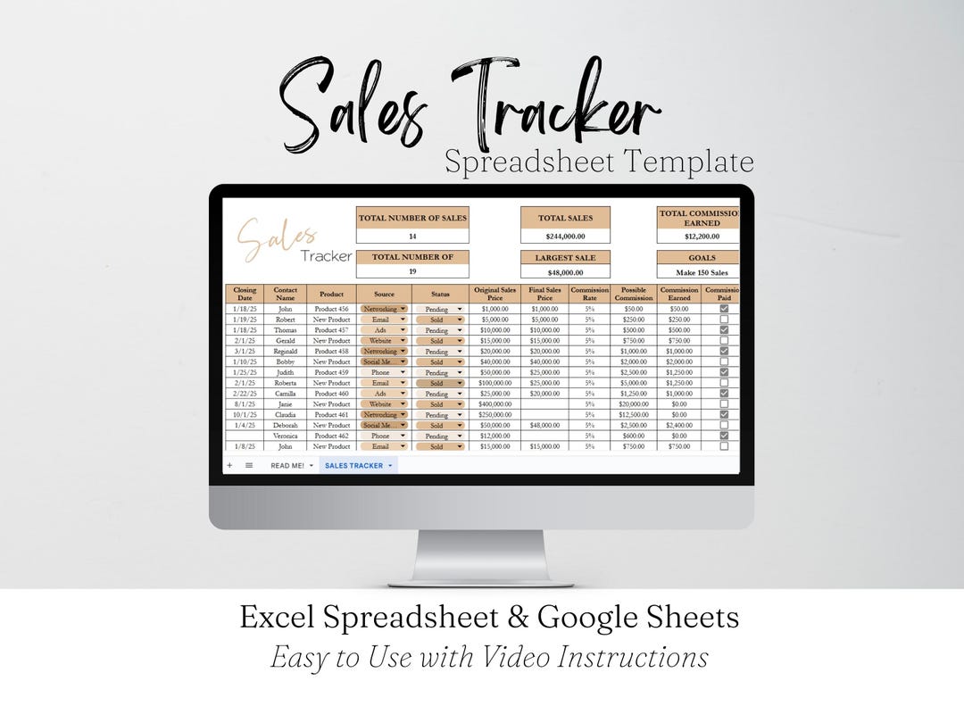 Sales Tracker Google Sheet, Sales Tracker Excel, Sales Goal Tracker ...