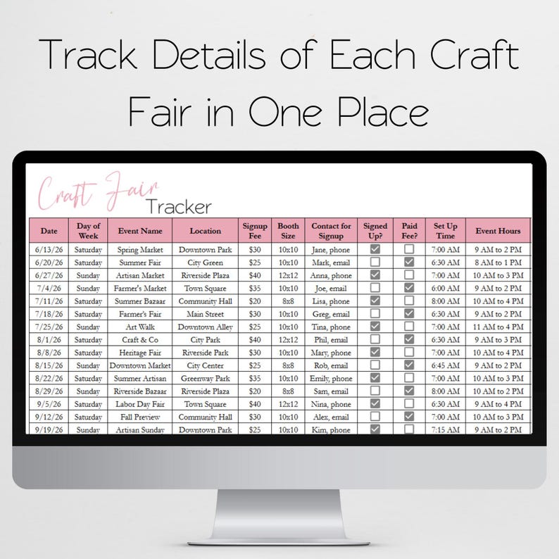 Craft Fair Tracker Bundle Google Sheets, Craft Show Planner Excel ...