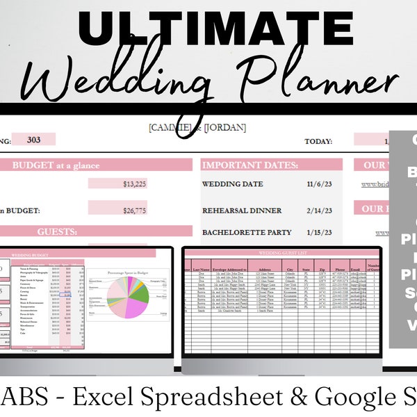 Wedding Planner Spreadsheet Excel Google Sheets, Ultimate Wedding Planner All in One Wedding Planning, Wedding Budget Spreadsheet Guest List