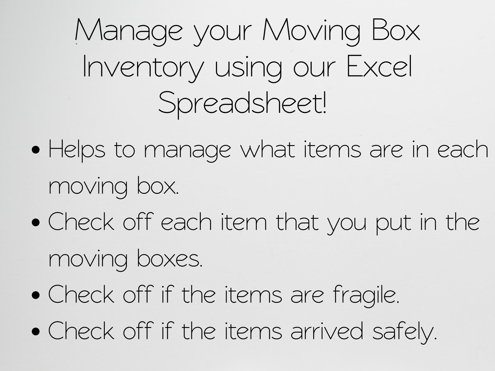 Moving Box Inventory Excel Spreadsheet, Organized Moving, Home