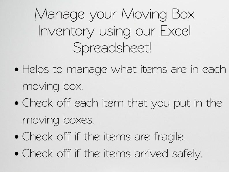 Moving Box Inventory Excel Spreadsheet, Organized Moving, Home