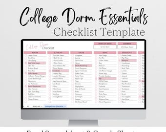 Modello di checklist per gli elementi essenziali della stanza del dormitorio universitario su Google Fogli, checklist per il dormitorio, checklist per l&#39;imballaggio degli elementi essenziali del dormitorio, forniture per l&#39;università Appartamento
