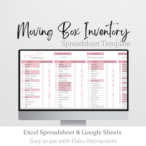 Moving Box Inventory Excel Spreadsheet, Organized Moving, Home Relocation, Storage Inventory Google Sheets, Packing and Moving Planner Sheet