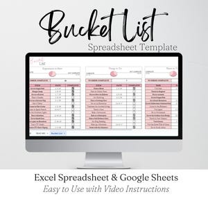 Bucket List Template Excel Spreadsheet, Bucket List Journal, Bucket List Google Sheets Editable , Bucket List Planner, To Do List Digital