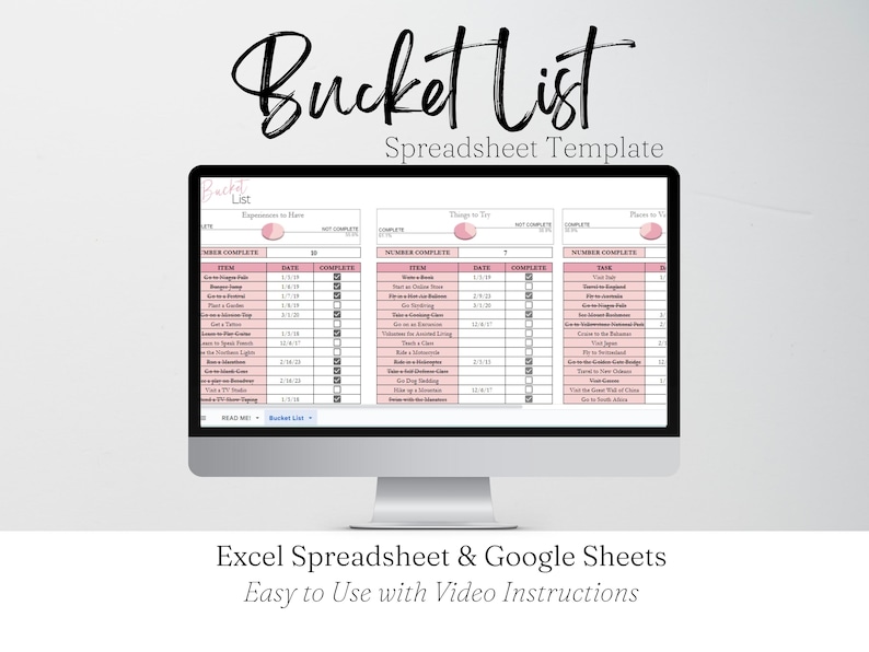 Bucket List Template Excel Spreadsheet, Bucket List Journal, Bucket ...