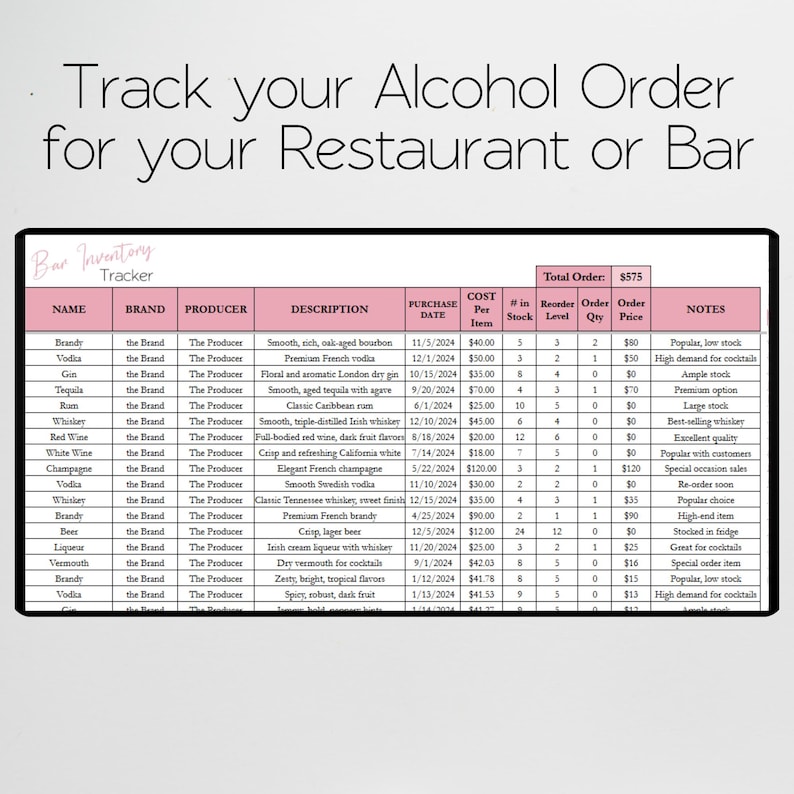 Bar Inventory Spreadsheet, Liquor Inventory, Beer and Wine Inventory ...