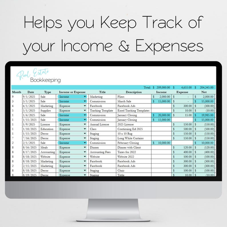 Realtor Bookkeeping, Income and Expenses Tracker Excel Income Tracker Google Sheets Excel, Real Estate Bookkeeping, Real Estate Book Keeping image 3