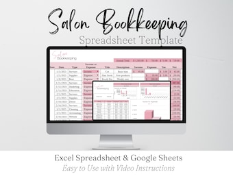 Salon Bookkeeping Template, Hair Salon Income and Expenses Tracker Log, Beauty Salon, Nail Salon Hair Salon Excel Spreadsheet Google Sheets