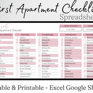 First Apartment Essentials Checklist, New Apartment Checklist, New Apartment  Planner, Apartment Inventory Excel Spreadsheet Google Sheets (Instant  Download) 