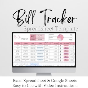 Bill Tracker Excel Spreadsheet, Monthly Bill Tracker Google Sheets, Cute Bill Payment Tracker, Personal Finance Bill Organizer Monthly Bills