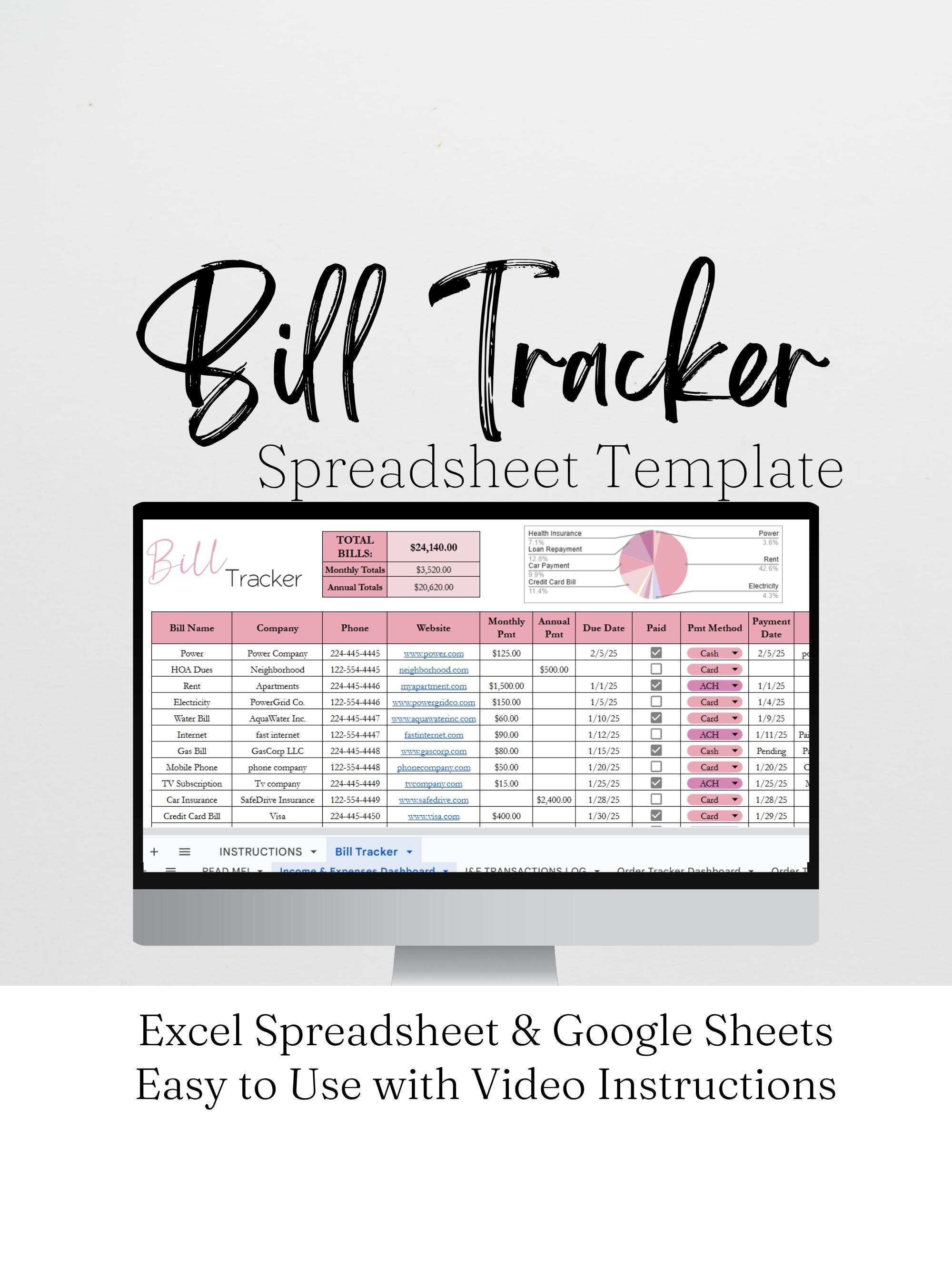 Bill Tracker Excel Spreadsheet, Monthly Bill Tracker Google Sheets, Cute Bill Payment Tracker, Personal Finance Bill Organizer Monthly Bills