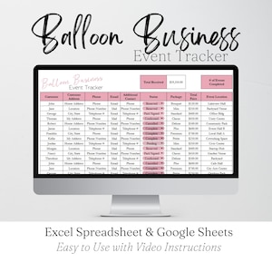 Ballongföretagsevenemangsplanerare Google Sheets, Ballongkonstnärsföretagsmallar Excel, Festuthyrning, Evenemangsarrangör
