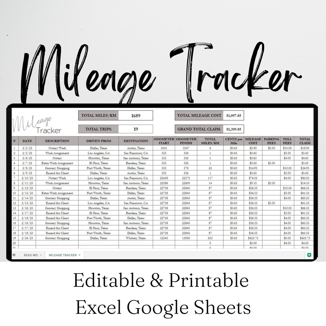 Mileage Travel Log, Gas Mileage, Mileage Printable, Mileage Excel, Delivery Tracker, Mileage ...