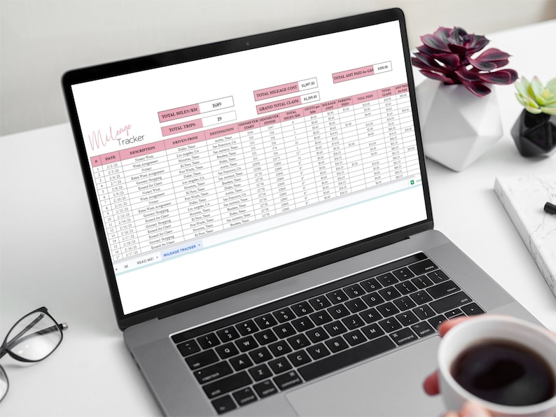 Mileage Log Template Excel Spreadsheet, Mileage Calculator, Mileage