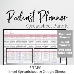Podcast Planner Spreadsheet Template Google Sheets, Podcast Checklist Excel Spreadsheet, Content Creation Sheet, Social Media Planner Bundle