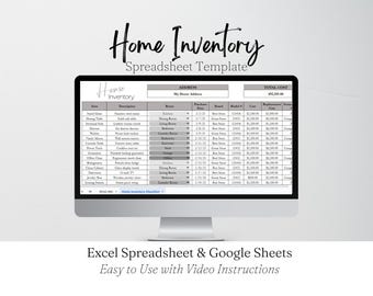 Home Inventory Tracker, Home Inventory Template, Home Inventory Checklist Home Inventory Spreadsheet Personal Property Valuables Spreadsheet