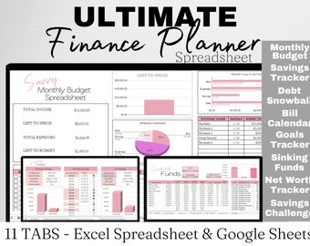 Budget Template, Financial Planner Excel, Budget Spreadsheet, Budgeting Spreadsheet, Finance Google Sheets, Ultimate Finance Excel Template