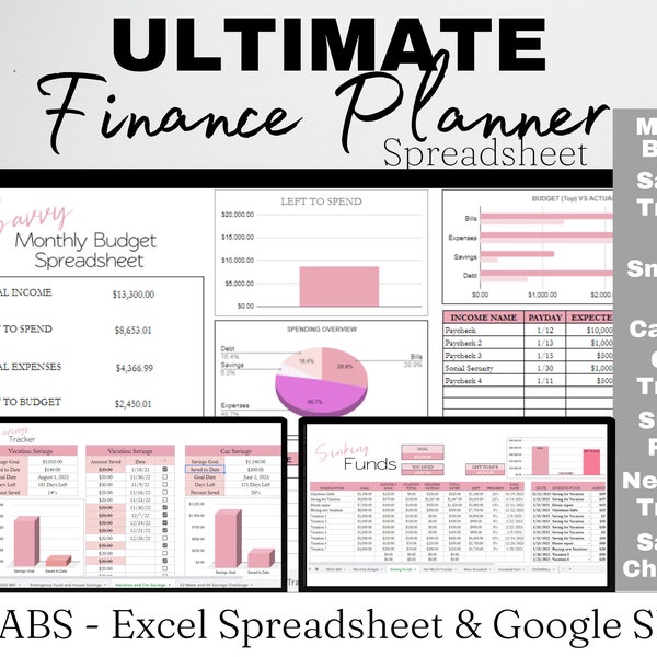 Budget Template, Financial Planner Excel, Budget Spreadsheet, Budgeting Spreadsheet, Finance Google Sheets, Ultimate Finance Excel Template