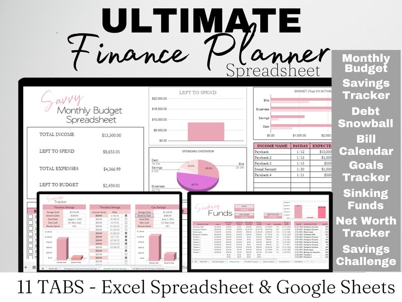 Budget Template, Financial Planner Excel, Budget Spreadsheet, Budgeting Spreadsheet, Finance Google Sheets, Ultimate Finance Excel Template image 1