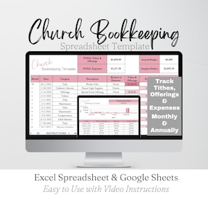 Kirchenbuchhaltungsvorlage Excel-Arbeitsblatt, Kirchenbuchhaltungs-Tracker Google Sheets, Kirchenbudget, Kirchenfinanzen-Verfolgungsvorlagen