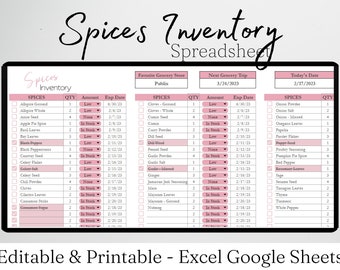 Spices Inventory List, Pantry Inventory Spreadsheet, Spice Inventory Checklist, Spices Inventory Tracker Sheet, Herb Inventory, Herbs Google