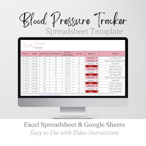 Blood Pressure Tracker Excel Spreadsheet, Blood Pressure Log Google Sheets, Hypertension Tracker, Medical Tracker, Vitals Tracker Heart Rate