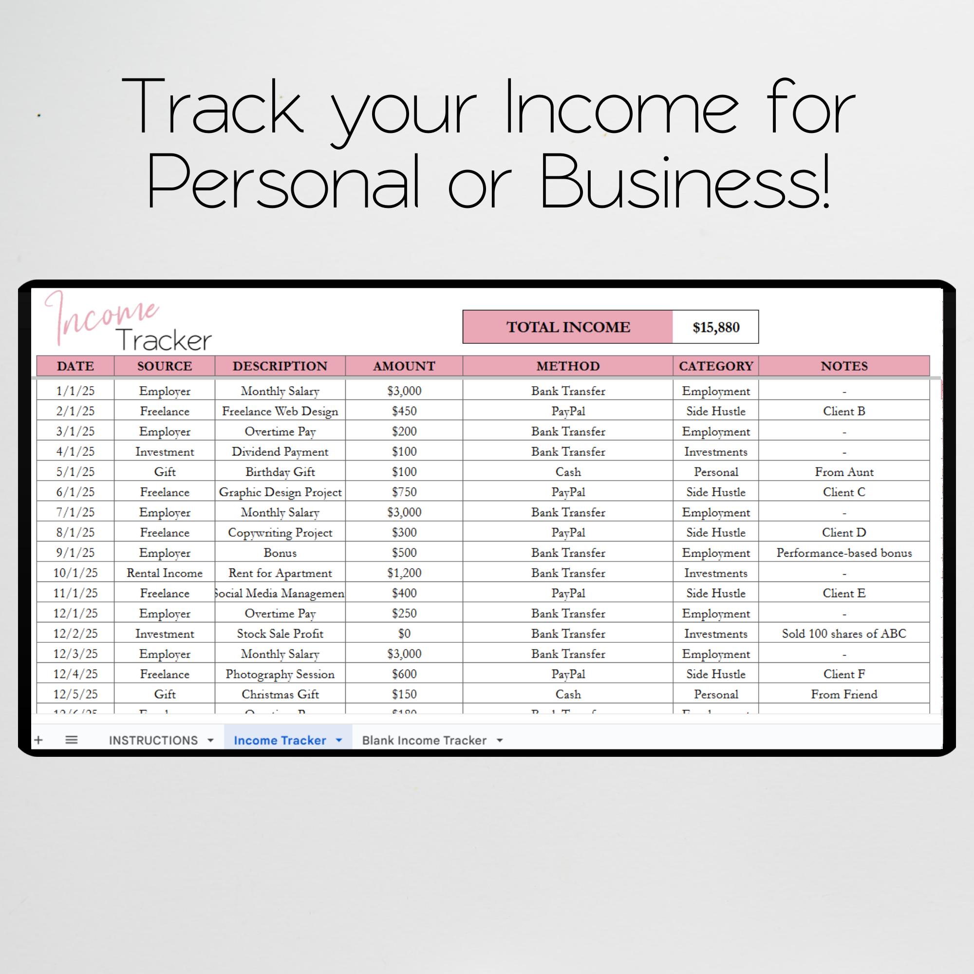 Income Tracker Budget Spreadsheet, Finance Tracker, Income Template ...