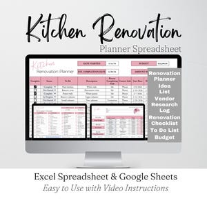Kitchen Renovation Planner Template Google Sheets, Kitchen Remodel Guide Budget Home Project Interior Design Home Building Excel Spreadsheet
