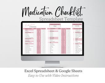 Medication Checklist, Medication Tracker, Daily Medication Log, Medication List Planner, Medication Organizer Template Excel Spreadsheet