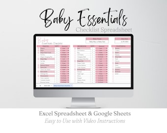 Baby Essentials Checklist Google Sheets, Baby Registry Checklist, Newborn Must Haves, New Mom Planner, Baby Shower Planning, Excel Editable