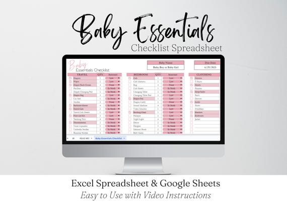 Baby Essentials Checklist Google Sheets, Baby Registry Checklist, Newborn Must Haves, New Mom Planner, Baby Shower Planning, Excel Editable