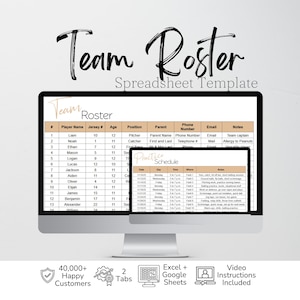 Team Roster Template Google Sheets, Youth Sports Team Template Google Sheets Players Lineup Baseball Softball Football Basketball Soccer