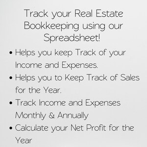 Realtor Bookkeeping, Income and Expenses Tracker Excel Income Tracker Google Sheets Excel, Real Estate Bookkeeping, Real Estate Book Keeping image 2