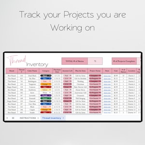 Thread Inventory Tracker Spreadsheet Template, Cross Stitch Thread ...