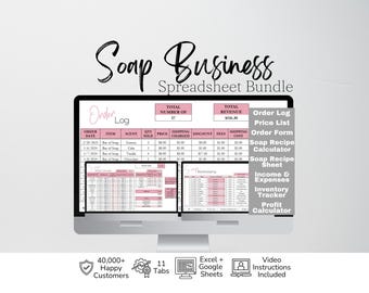 Planilha de Planejamento de Negócios para Fabricação de Sabonetes, Planilha para Fabricante de Sabonetes, Formulário de Pedido de Sabonetes, Modelo de Planilha Google para Negócio de Fabricação de Sabonetes, Calculadora de Receitas de Sabonetes