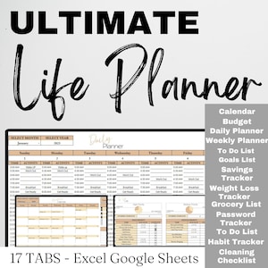 Life Planner Digital Template Google Sheets, Digital Life Planner, Life Balance, Daily Planner Excel Spreadsheet, Editable Planner Template