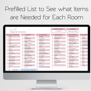 First Apartment Checklist Template Excel Spreadsheet, Our First Apartment Planner Google Sheets, Furniture Inventory, College Apartment List image 8