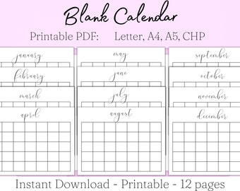 Calendario en blanco PDF, Calendario imprimible Calendarios en blanco Calendario imprimible Plantilla de calendario Plantilla de calendario en blanco Calendario en blanco imprimible