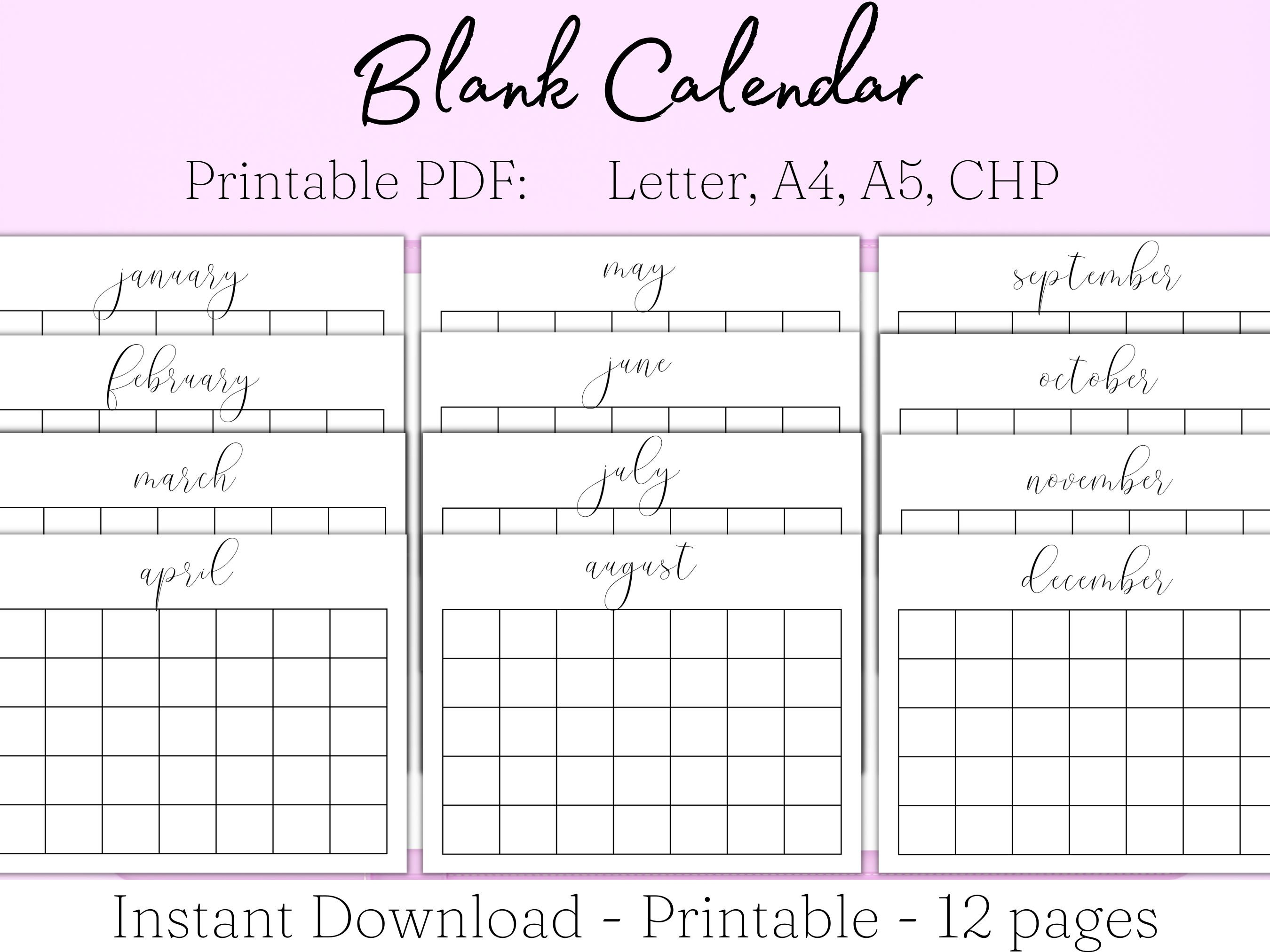 Blank Calendar PDF, Calendar Printable Blank Calendars Calendar ...
