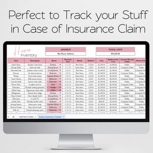 Home Inventory Template, Home Inventory Checklist, Home Inventory Spreadsheet Home Inventory tracker Personal Property Valuables Spreadsheet image 4