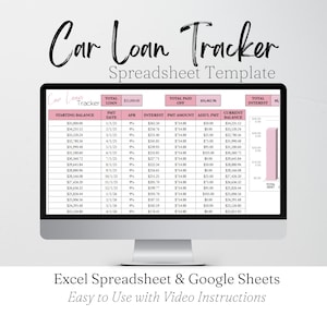 Car Loan Tracker Spreadsheet Template, Car Payment Tracker, Car Spreadsheet, Car Payoff Tracker, Loan Payment Tracker, Debt Payoff Planner