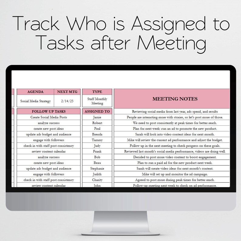 Meeting Notes Tracker, Meeting Minutes Template, Team Meeting Log, Meeting Spreadsheet, Office Notes, Note Taking Corporate Business Meeting image 6